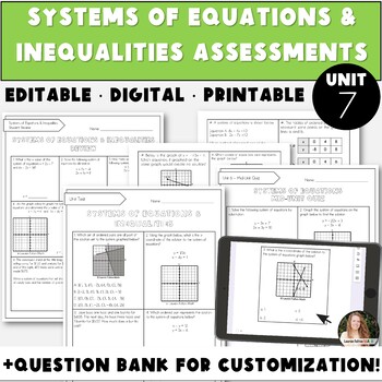 Preview of Assessments and Question Bank for Systems of Equations and Inequalities | Unit 7