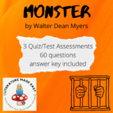 3 Quiz/Test Assessments for Monster by Walter Dean Myers
