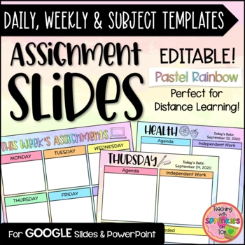 Preview of Assignment & Agenda Google Slides for Distance Learning-Daily, Weekly & Subjects