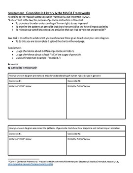 Preview of Assignment - Genocides in History & the Massachusetts Educational Frameworks