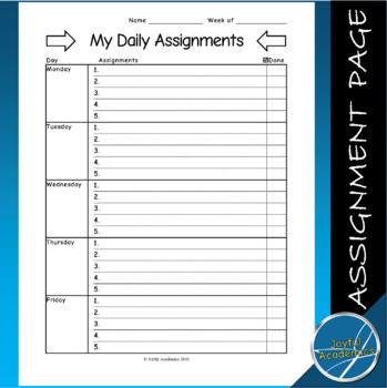 weekly assignment sheet printable