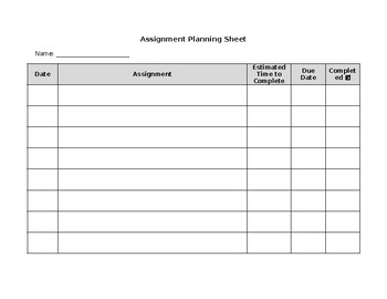 Preview of Assignment Planning Sheet