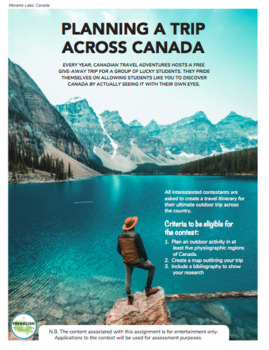 Preview of Assignment: Planning a Trip Across Canada (Grade 9 Geography, CGC1D, Strand B)