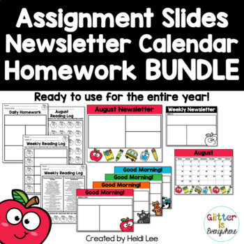 Preview of Assignment Slides | Newsletter | Homework | Reading Log | Calendar BUNDLE