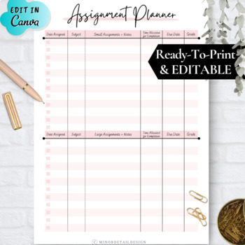 Preview of Assignment Tracker, Homeschool Assignment Planner, Gradebook Printable Template