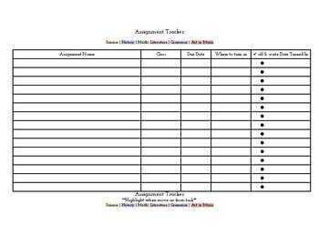 Preview of Assignment Tracker for Students