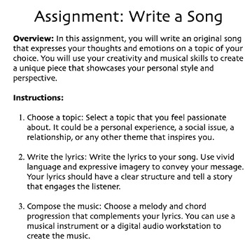 Assignment: Write a Song by Curt's Journey | TPT