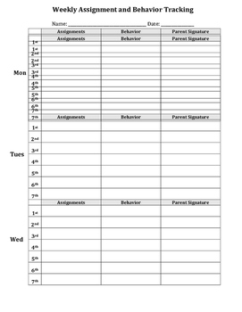 Preview of Assignment and Behavior Tracking Weekly with Parent Signature