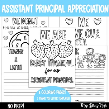 Preview of Assistant Principal Appreciation Week Thank you Coloring Pages & Letters