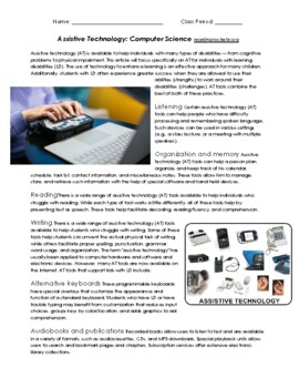 Preview of Assistive Technology Reading and Reflection