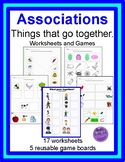Associations, things that go together, worksheets and games
