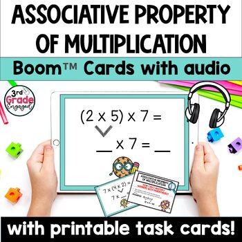 Preview of Associative Property of Multiplication Boom Cards with Audio & Math Task Cards