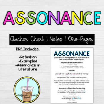 Preview of Assonance | Anchor Chart | Notes | One Pager | Distance Learning