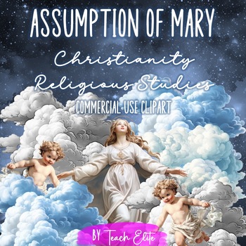 Preview of Assumption of Mary, Homeschool clipart, Virgin Mary Christian August 15 art