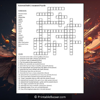 Asteroid Belt Crossword Puzzle Worksheet Activity by Crossword Corner