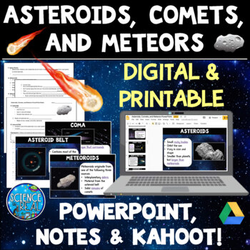 Preview of Asteroids, Comets, and Meteors PowerPoint, Notes, & Kahoot