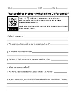 Preview of Asteroids and Meteors / Space Science Webquest - NASA, Reading Comprehension