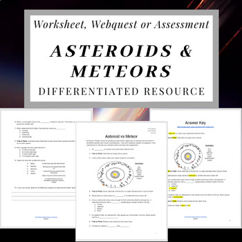 Preview of Asteroids vs Meteors: Quick Assessment, Worksheet or Webquest