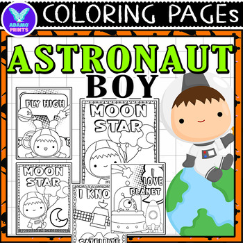 Preview of Astronaut Boy Galaxy Planet Coloring & Writing Paper Activities ELA No PREP
