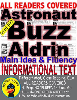 Preview of Astronaut Buzz Aldrin CLOSE READING 5 LEVEL PASSAGES Main Idea Fluency Check TDQ