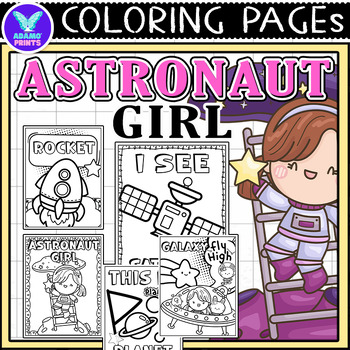 Preview of Astronaut Girl Galaxy Planet Coloring & Writing Paper Activities ELA No PREP
