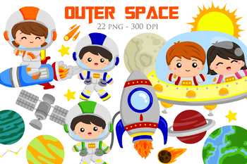 Preview of Astronaut Rocket Outer Space Planet - Cute Cartoon Vector Clipart Illustration