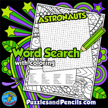 Preview of Astronauts Word Search Puzzle Activity with Coloring | Outer Space Wordsearch