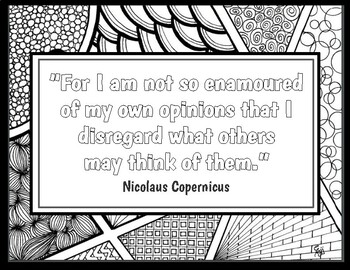 Preview of Astronomer Nicolaus Copernicus Quotes on Zentangles to Color