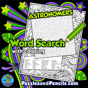 Preview of Astronomers Word Search Puzzle Activity with Coloring | Outer Space Wordsearch