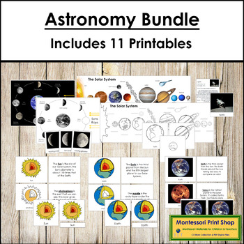 Preview of Astronomy Bundle (3-Part Cards, Books, Charts) - Montessori Lessons