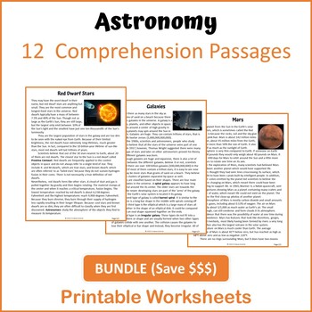 Preview of Astronomy Bundle Reading Comprehension - Printable Worksheets