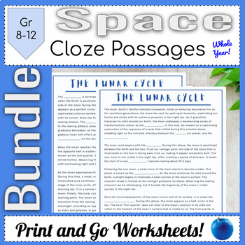 Preview of Astronomy Comprehension Readings and Cloze Passages Growing Bundle || Full Year