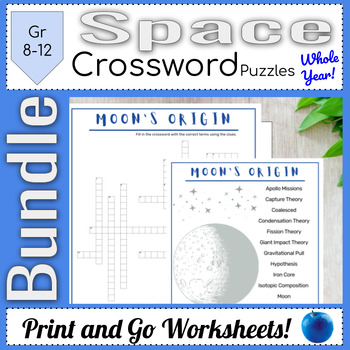 Preview of Astronomy Crossword Puzzles Bundle with Word Bank || Growing Bundle || Full Year