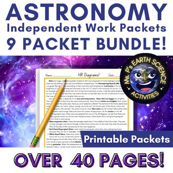 Preview of Astronomy Independent Work Packet Bundle- Seasons, Solar System, Universe