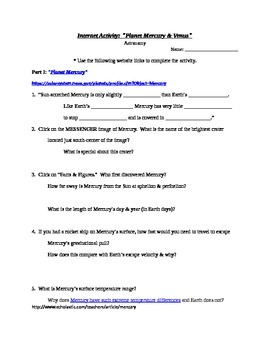 Preview of Astronomy Internet Activity: "Planet Mercury & Venus"