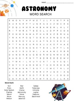 Preview of Astronomy Physics Word Search with Answer Key