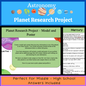 Preview of Astronomy - Planet Research Project - Model and Poster