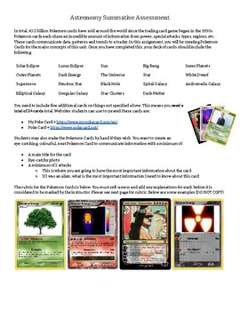 Preview of Astronomy "Pokemon Card" Summative Assessment