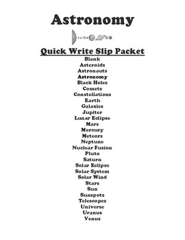 Preview of Astronomy "Quick Write" Slips Packet (28 Topics)