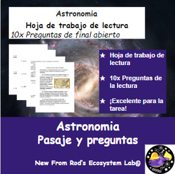 Preview of Astronomy SPANISH (en español) Reading Worksheet FREE **Editable**