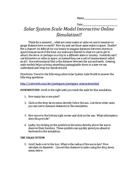 Solar System Scale Model Virtual Interactive Simulation Online Activity Lab