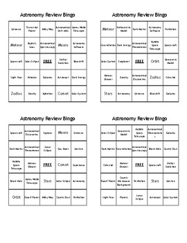 Preview of Astronomy Terms Review Bingo - (100) Different Cards - Print, Cut, & Play!
