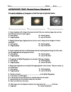 Preview of Astronomy Test:  Galaxies, Stars, Planets, Comets, Asteroids, Moon