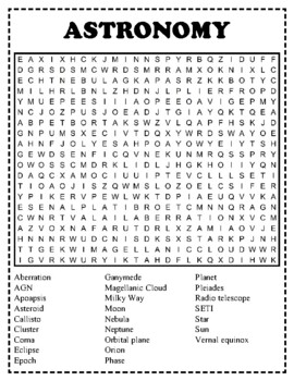 Astronomy Theme Word Search Worksheets by Owl School Studio | TpT