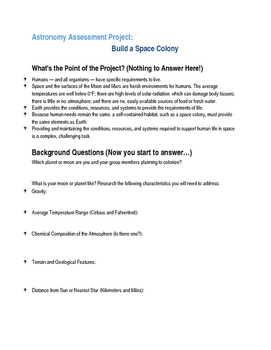 Preview of Astronomy Unit Assessment Project: Build a Space Colony Packet