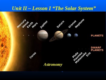 Preview of Astronomy Unit II Lesson I PowerPoint "The Solar System"