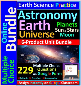 Preview of Astronomy, Universe, Moon, Sun, Stars: Earth Science Google Form MCQ Bundle