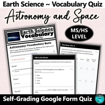 Preview of Astronomy and Space Earth Science Google Form Vocabulary Quiz