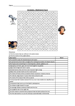 Preview of Astronomy - Word Search Puzzle Worksheet Activity (Printable)