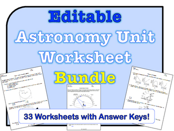 Preview of Astronomy Worksheets *EDITABLE BUNDLE*
